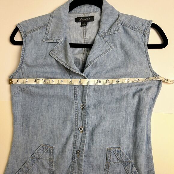 Level 99 Anthropologie Blue Chambray Linen Shirt Dress Sleeveless Button Down XS - Picture 6 of 11